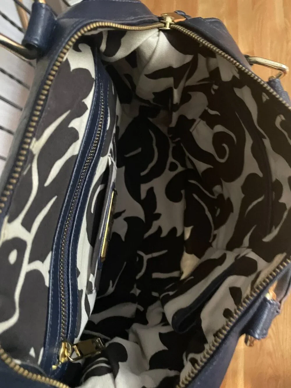 Vintage Rebecca Minkoff Mini MAB Satchel Navy Leather - OG Floral Lining